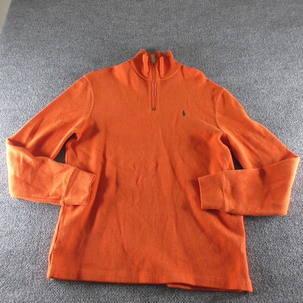 Polo Ralph Lauren Sweater Mens M Orange 1/4 Zip Mock Neck Cotton Knit Pullover
